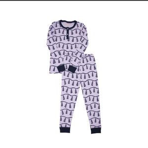 Blue and White Pajama Set with Playful Penguin Pattern